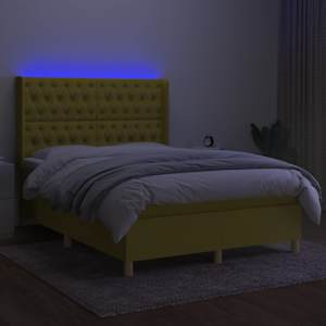 vidaXL Lova su spyruoklėmis/čiužiniu/LED, žalia, 140x200 cm, audinys