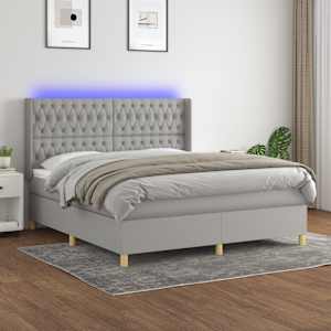 Box spring postel s matrací a LED světle šedá 160x200 cm textil - obrázek 1