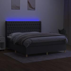 Box spring postelja z vzmetnico LED temno siva 160x200 cm blago - slika 3
