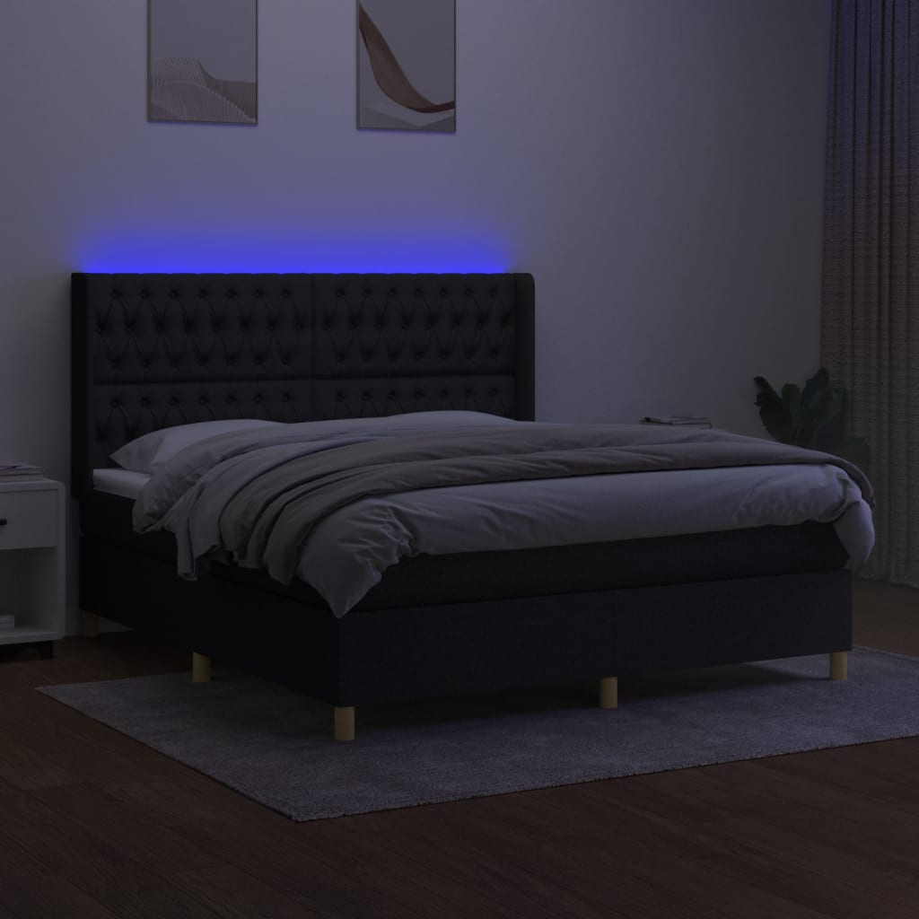 Thumbnail - vidaXL Boxspringbett mit Matratze & LED Schwarz 160x200 cm Stoff