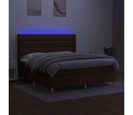 vidaXL Boxspringbett mit Matratze & LED Dunkelbraun 160x200 cm Stoff