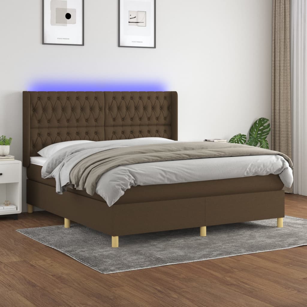 Box spring postel s matrací a LED tmavě hnědá 160x200 cm textil