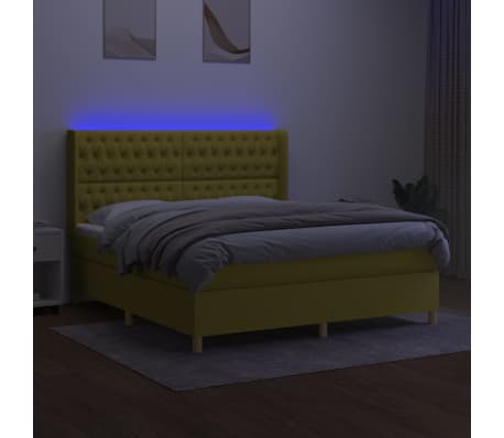 vidaXL Lova su spyruoklėmis/čiužiniu/LED, žalia, 160x200 cm, audinys