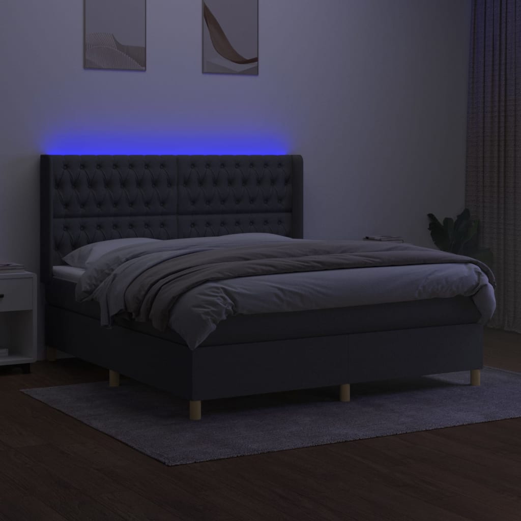 vidaXL Boxspring met matras en LED stof donkergrijs 180x200 cm afbeelding