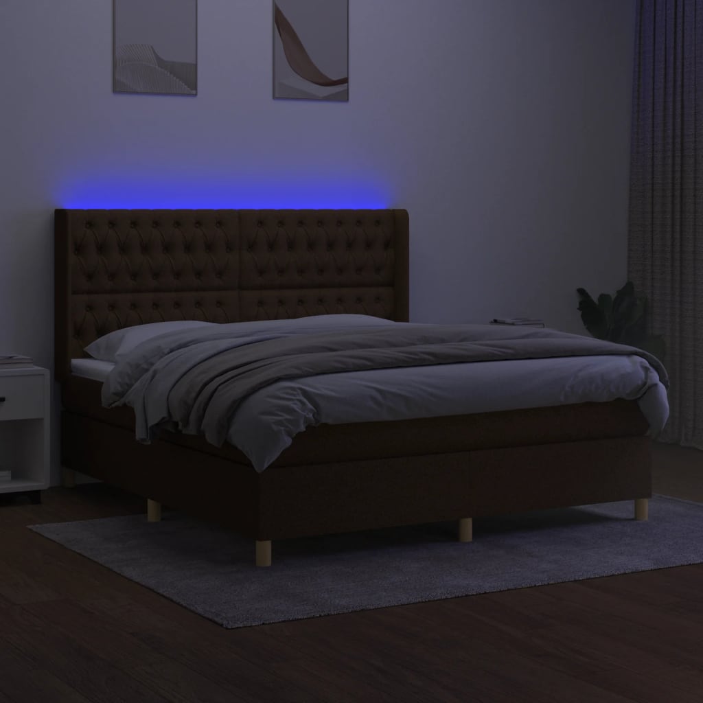 vidaXL Boxspring met matras en LED stof donkerbruin 180x200 cm afbeelding