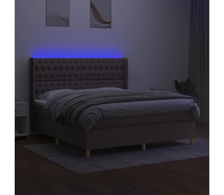 vidaXL Krevet box spring s madracem LED smeđesivi 180x200 cm tkanina