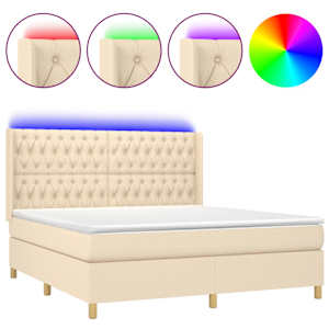 Box spring postel s matrací a LED krémová 180x200 cm textil - obrázek 2
