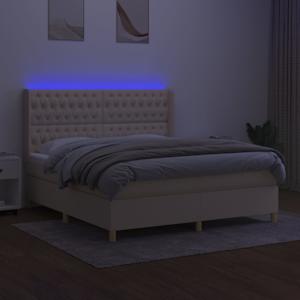 Box spring postel s matrací a LED krémová 180x200 cm textil - obrázek 3