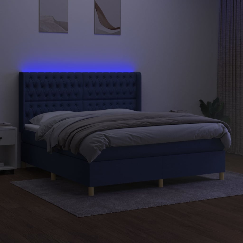 vidaXL Boxspring met matras en LED stof blauw 180x200 cm afbeelding