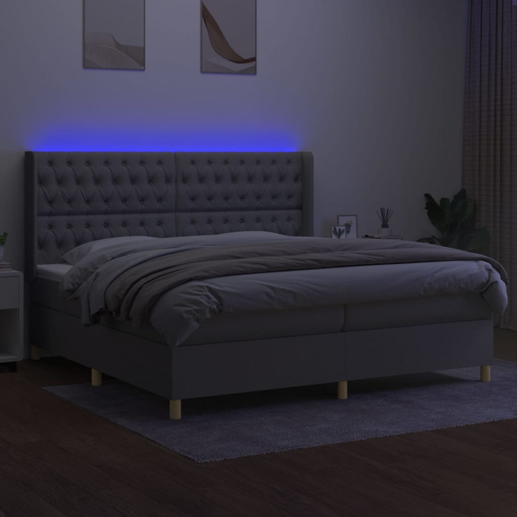 vidaXL Boxspring met matras en LED stof lichtgrijs 200x200 cm afbeelding