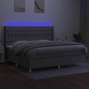 Box spring postel s matrací a LED světle šedá 200x200 cm textil - obrázek 3
