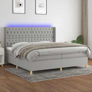 Box spring postel s matrací a LED světle šedá 200x200 cm textil - obrázek 1