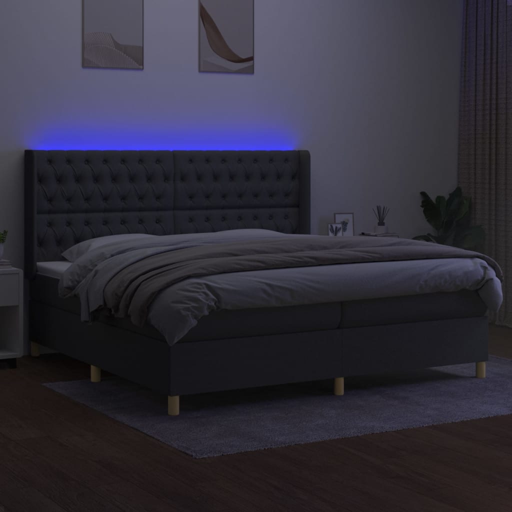vidaXL Boxspring met matras en LED stof donkergrijs 200x200 cm afbeelding