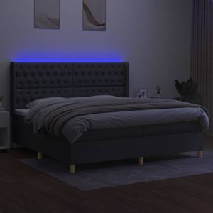 Box spring postel s matrací a LED tmavě šedá 200x200 cm textil - obrázek 3