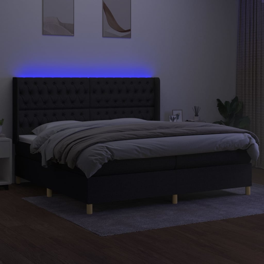 vidaXL Boxspring met matras en LED stof zwart 200x200 cm afbeelding