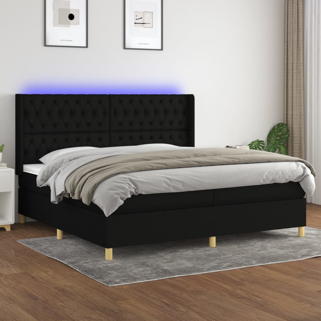 vidaXL Boxspringbett mit Matratze & LED Schwarz 200x200 cm Stoff