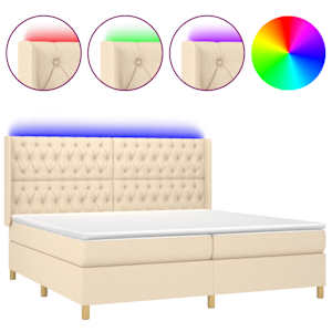 Box spring postel s matrací a LED krémová 200x200 cm textil - obrázek 2