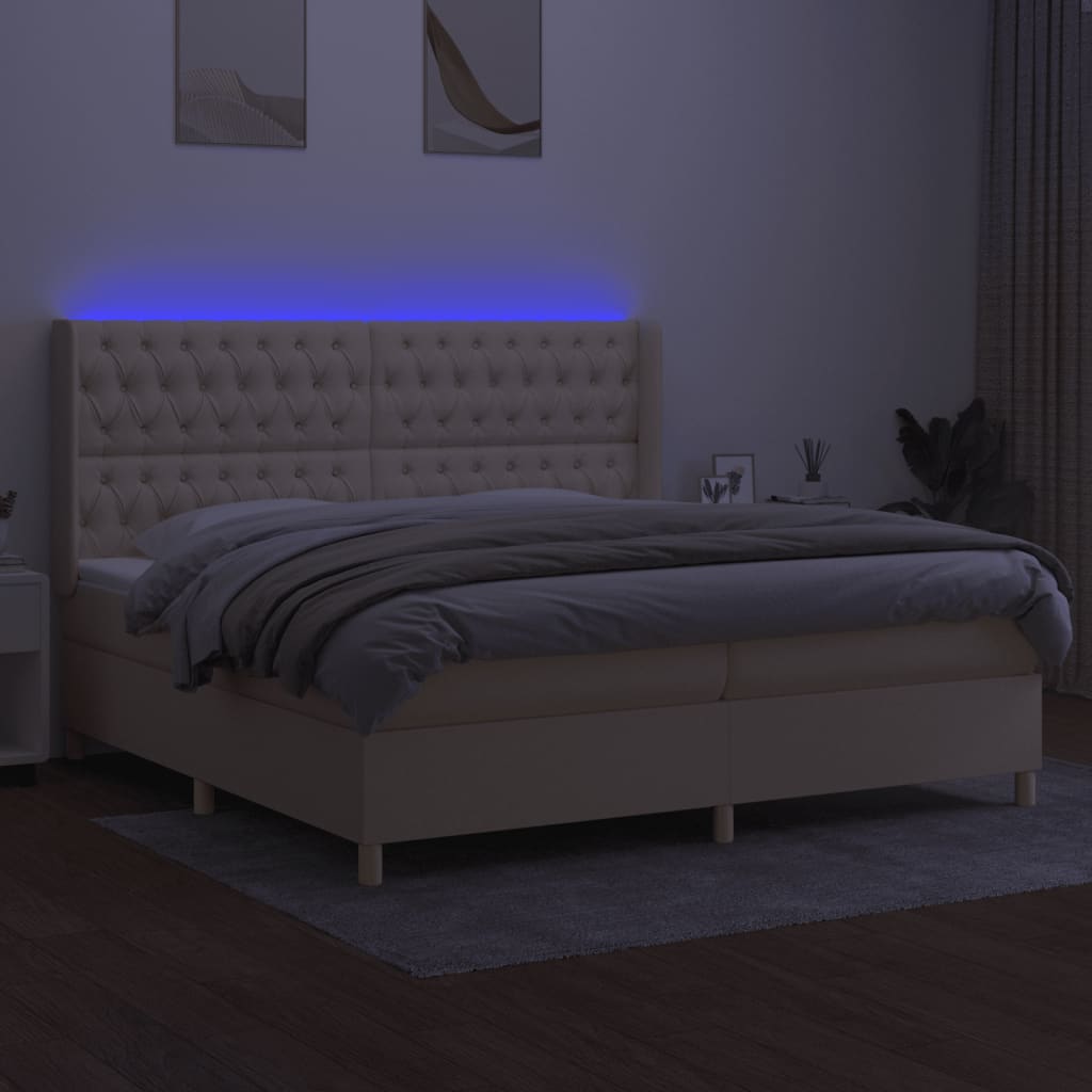 vidaXL Boxspring met matras en LED stof crèmekleurig 200x200 cm afbeelding