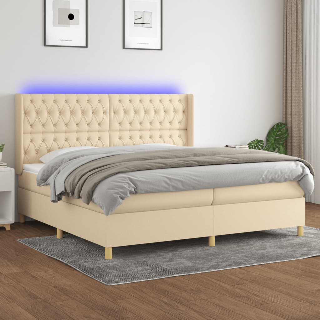 vidaXL Boxspringbett mit Matratze & LED Creme 200x200 cm Stoff