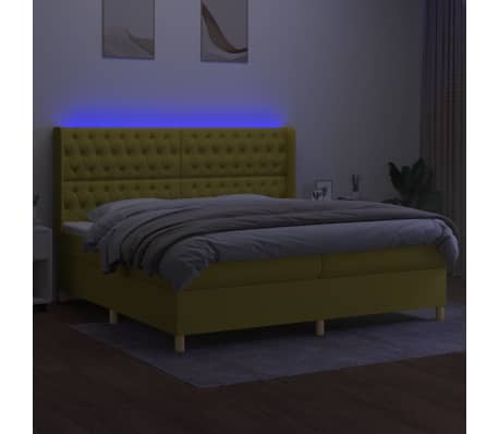 vidaXL Lova su spyruoklėmis/čiužiniu/LED, žalia, 200x200 cm, audinys