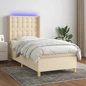 Box spring postel s matrací a LED krémová 80 x 200 cm textil - obrázek 1