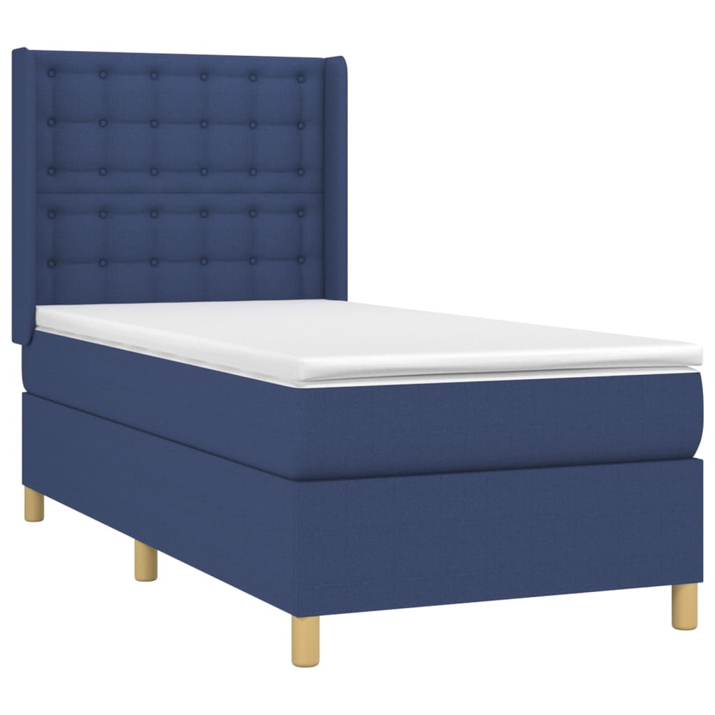 Kék szövet rugós és LED-es ágy matraccal 80 x 200 cm 