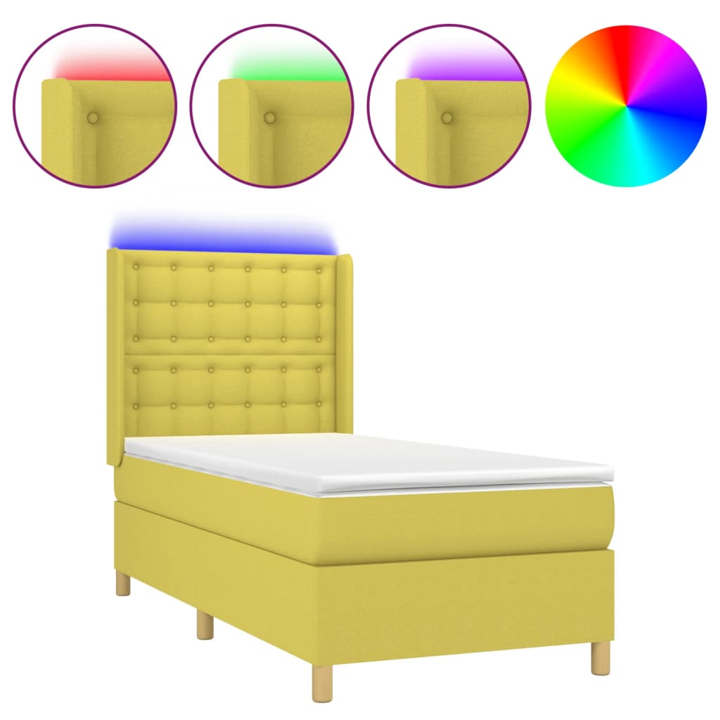 Box spring postel s matrací a LED zelená 80 x 200 cm textil
