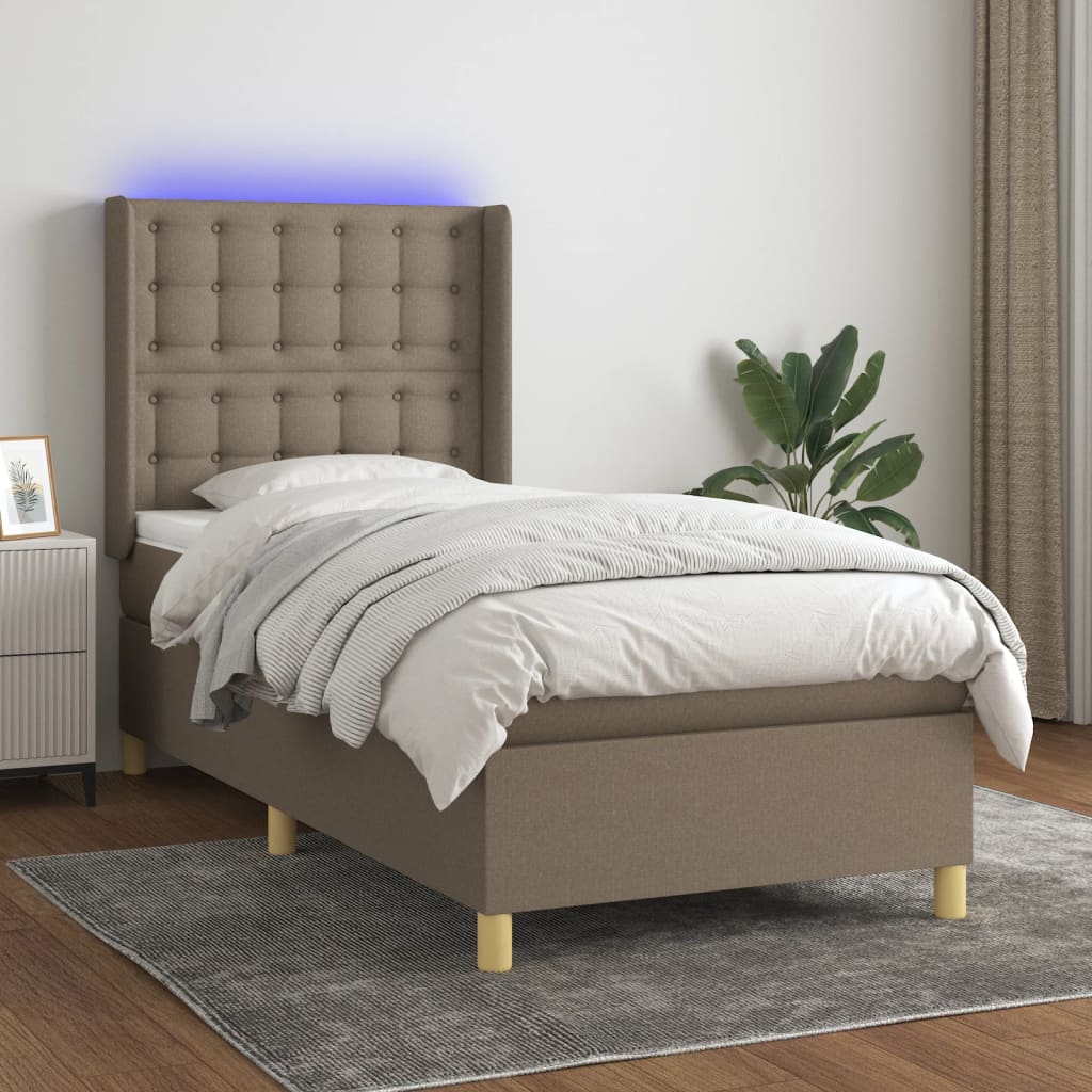 vidaXL Boxspringbett mit Matratze & LED Taupe 90x200 cm Stoff