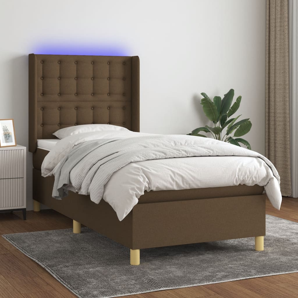 vidaXL Boxspring met matras en LED stof donkerbruin 100x200 cm afbeelding