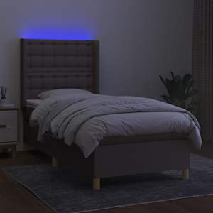 Box spring postelja z vzmetnico LED taupe 100x200 cm blago - slika 3