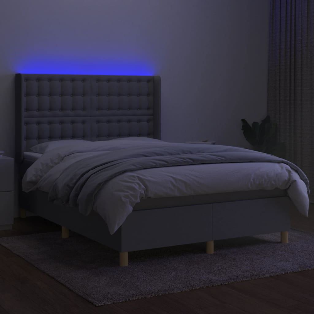Thumbnail - vidaXL Boxspringbett mit Matratze & LED Hellgrau 140x190 cm Stoff