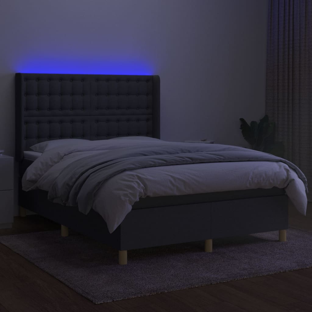vidaXL Boxspring met matras en LED stof donkergrijs 140x190 cm afbeelding