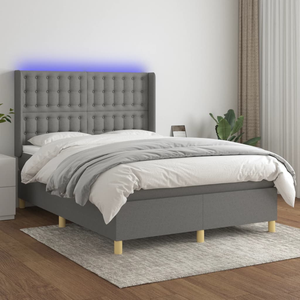 vidaXL Boxspringbett mit Matratze & LED Dunkelgrau 140x190 cm Stoff