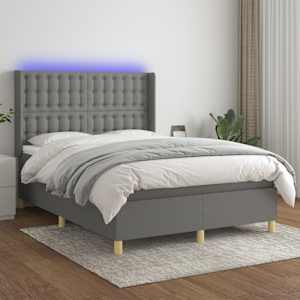 Box spring postelja z vzmetnico LED temno siva 140x190 cm blago