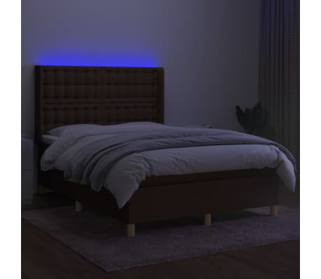 vidaXL Krevet box spring s madracem LED tamnosmeđi 140x190 cm tkanina