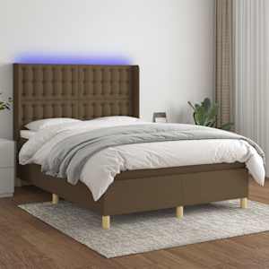 Box spring postel s matrací a LED tmavě hnědá 140x190 cm textil - obrázek 1