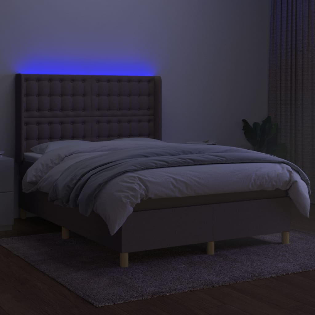 vidaXL Boxspring met matras en LED stof taupe 140x190 cm afbeelding