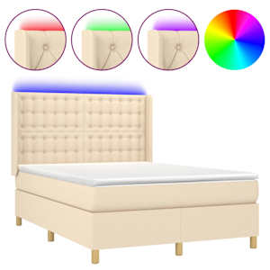 Box spring postel s matrací a LED krémová 140x190 cm textil - obrázek 2