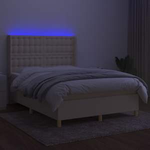 Box spring postel s matrací a LED krémová 140x190 cm textil - obrázek 3