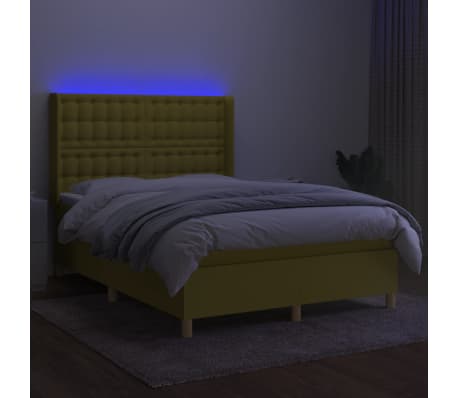 vidaXL Lova su spyruoklėmis/čiužiniu/LED, žalia, 140x190 cm, audinys