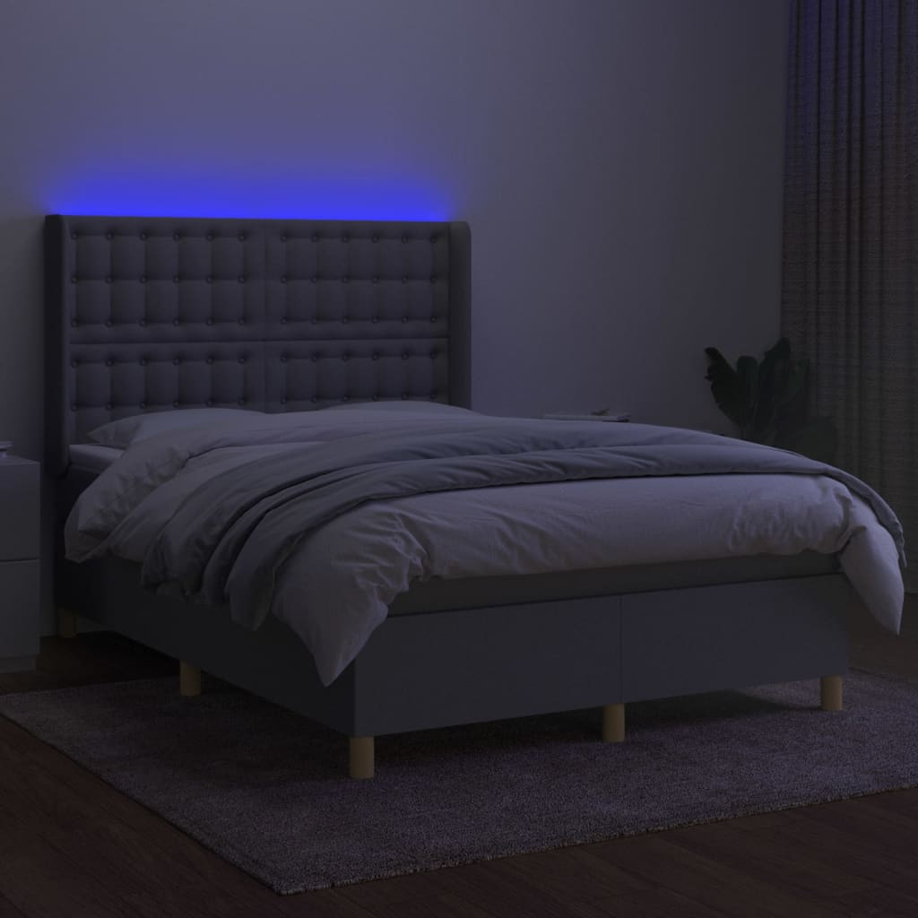 vidaXL Boxspring met matras en LED stof lichtgrijs 140x200 cm afbeelding