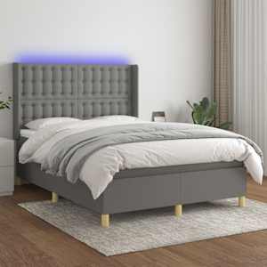 Box spring postelja z vzmetnico LED temno siva 140x200 cm blago