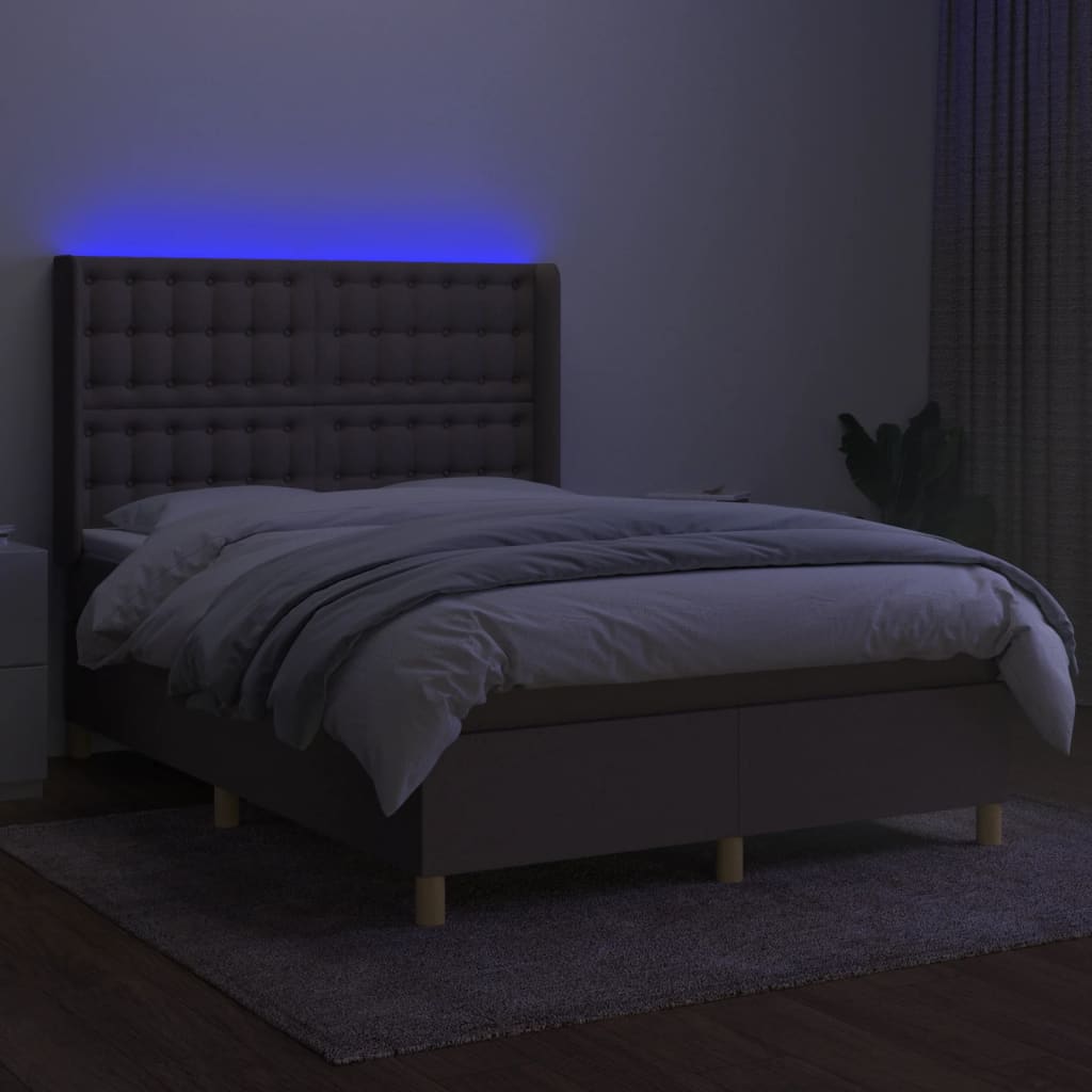 vidaXL Boxspring met matras en LED stof taupe 140x200 cm afbeelding