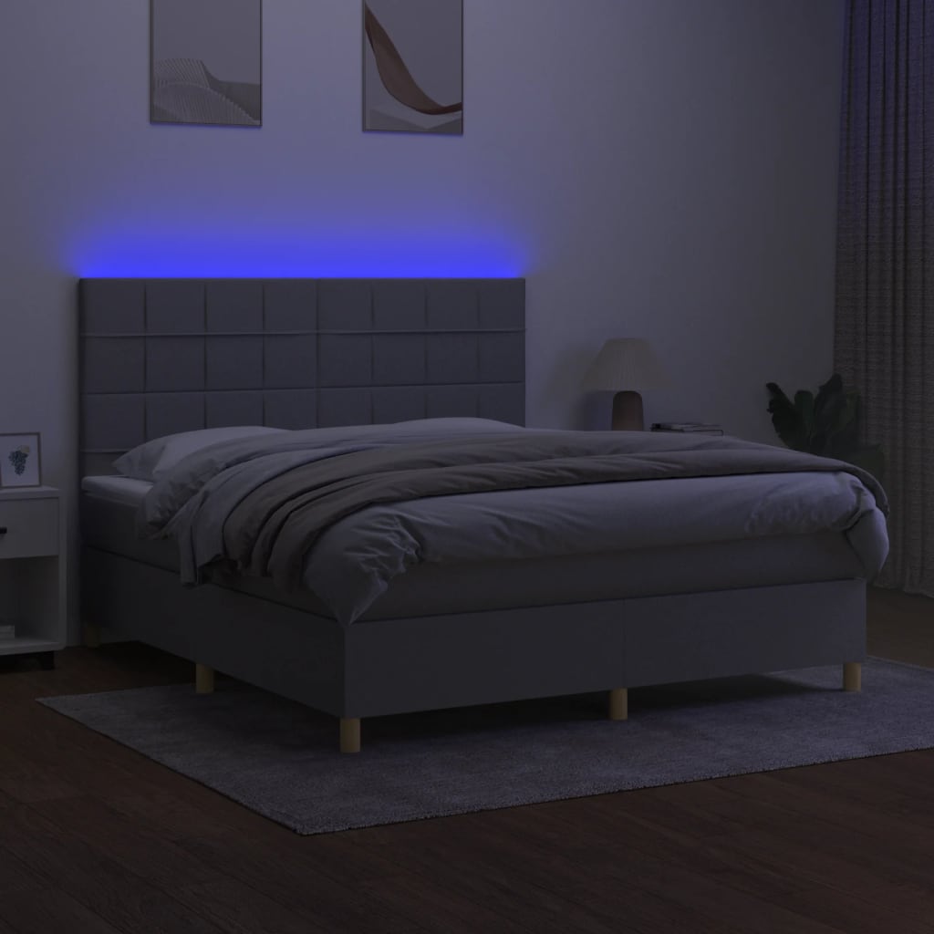 Thumbnail - vidaXL Boxspringbett mit Matratze & LED Hellgrau 160x200 cm Stoff