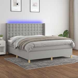 Box spring postel s matrací a LED světle šedá 160x200 cm textil - obrázek 1