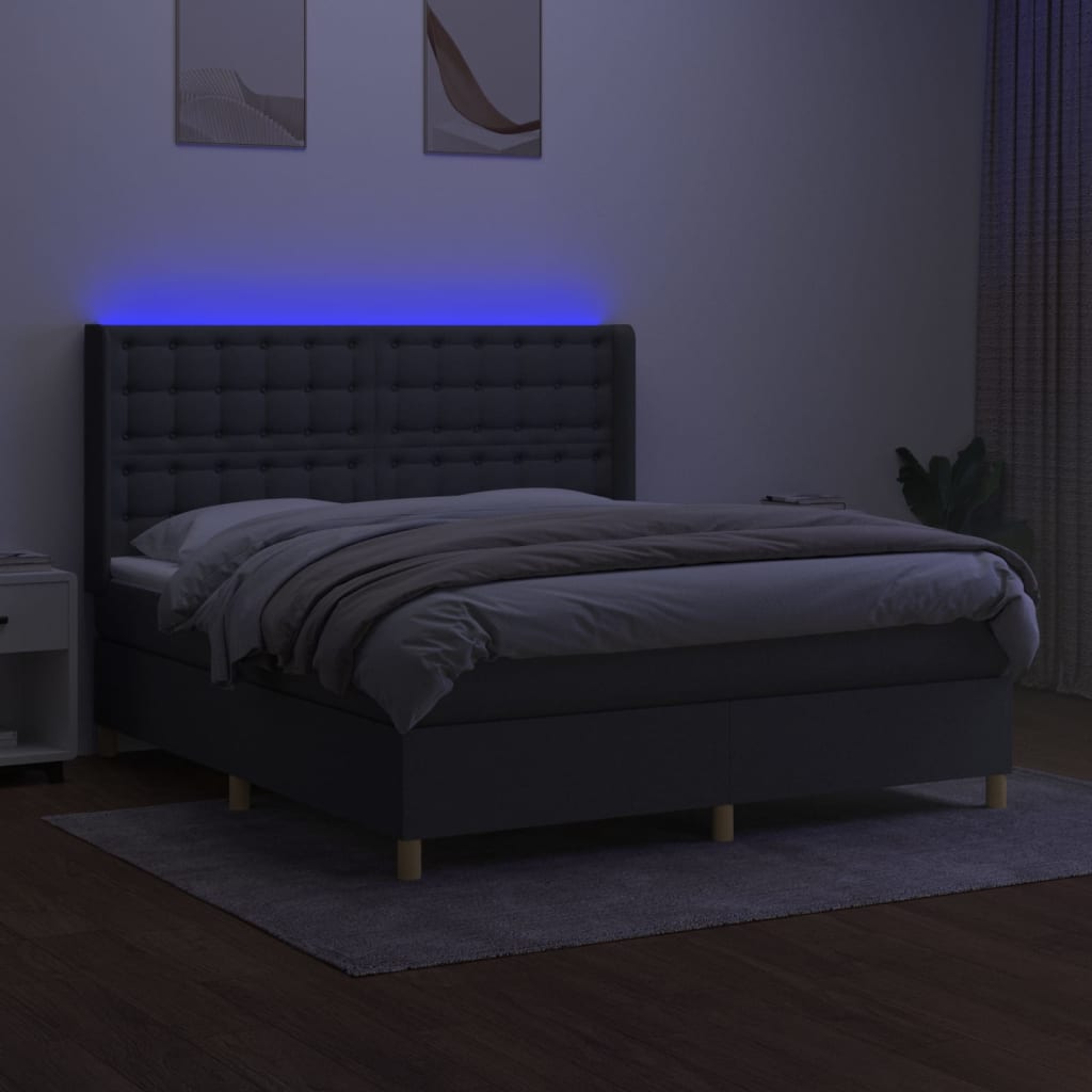 Thumbnail - vidaXL Boxspringbett mit Matratze & LED Dunkelgrau 160x200 cm Stoff