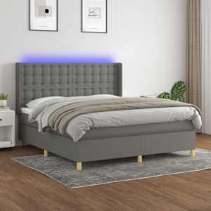 Box spring postel s matrací a LED tmavě šedá 160x200 cm textil - obrázek 1
