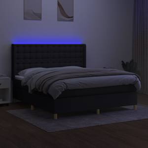Box spring postelja z vzmetnico LED črna 160x200 cm blago - slika 3