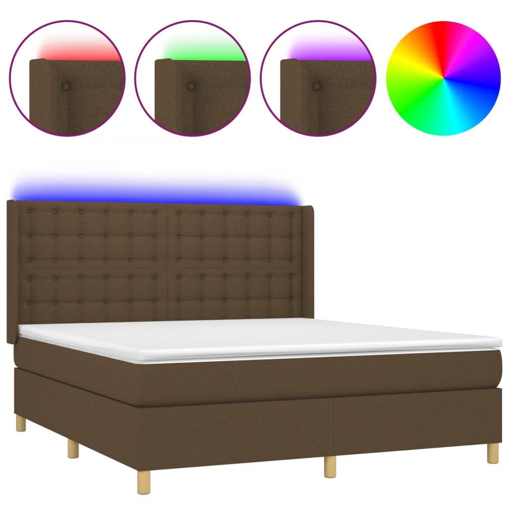 vidaXL Posteľ boxsping s matracom a LED tmavohnedá 160x200 cm látka
