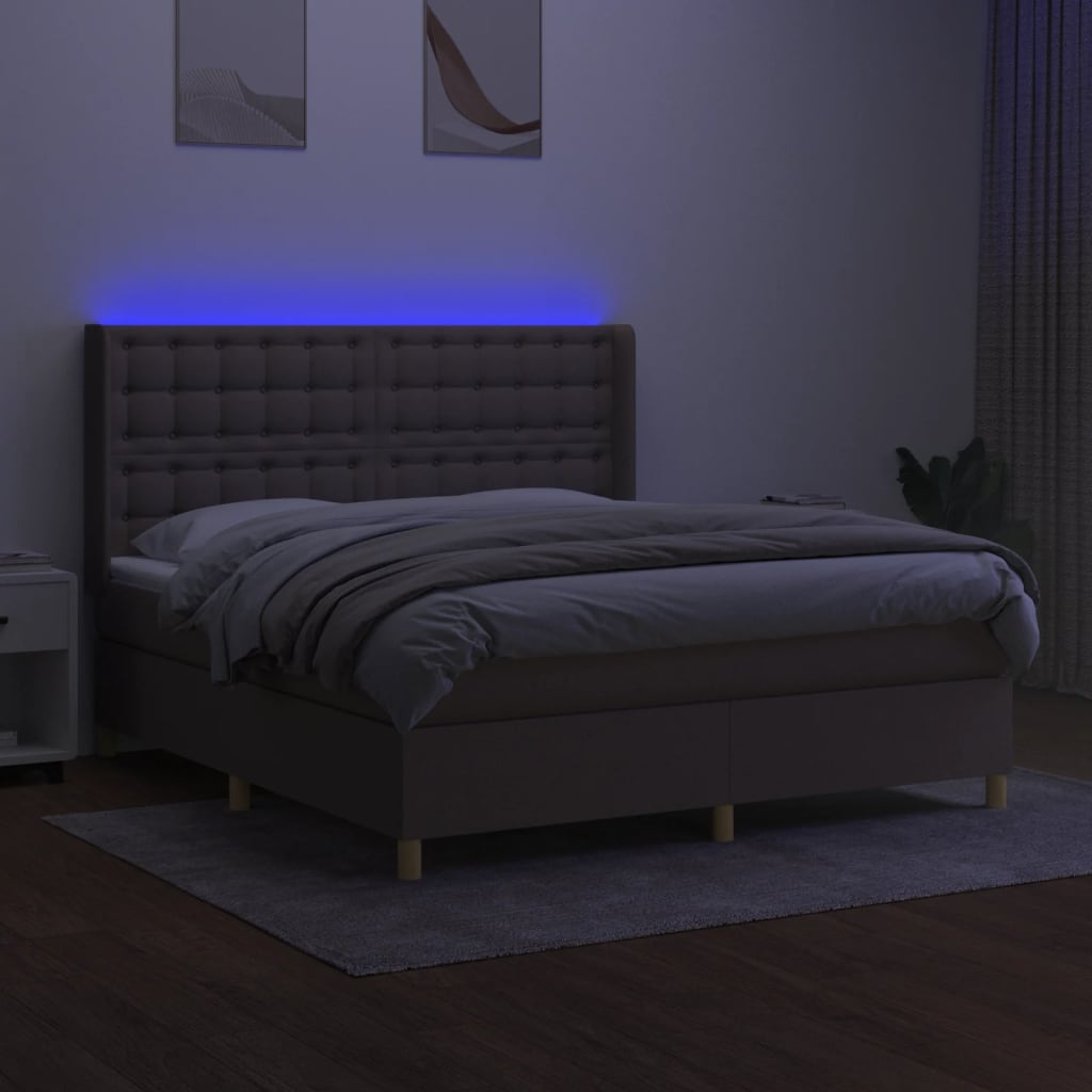 vidaXL Boxspring met matras en LED stof taupe 160x200 cm afbeelding
